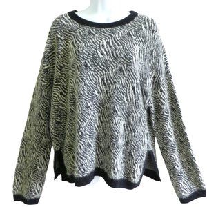 Alpaca Silk Cashmere Blend Nordstrom Animal Sweater Ribbed Knit Black Trim L